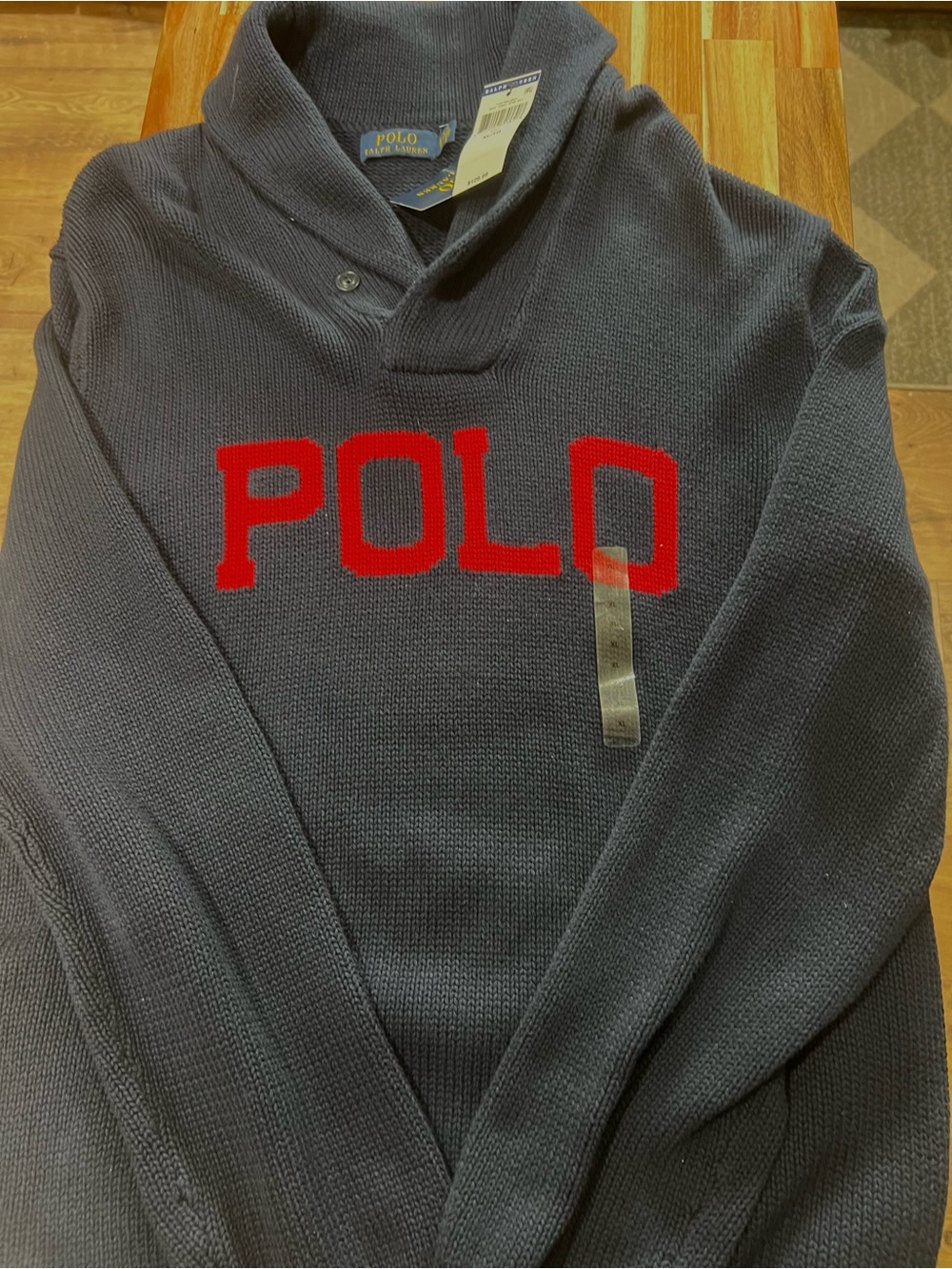 Ralph Lauren Navy Turtleneck Sweater with Red POLO Lettering